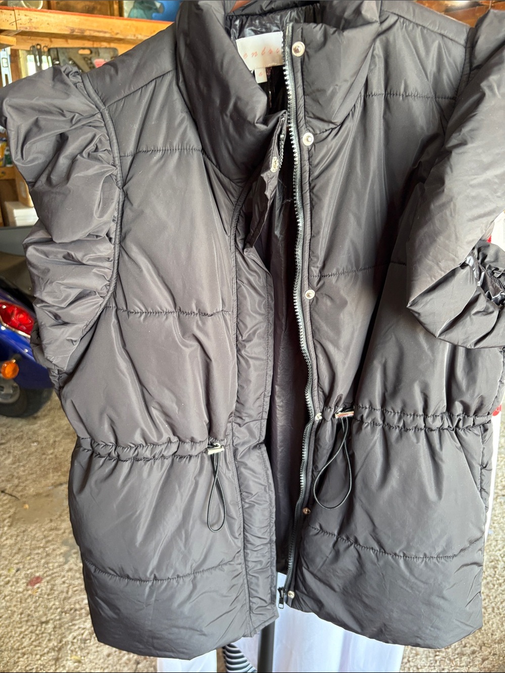Women's Black Puffer Vest with Ruffle Sleeves